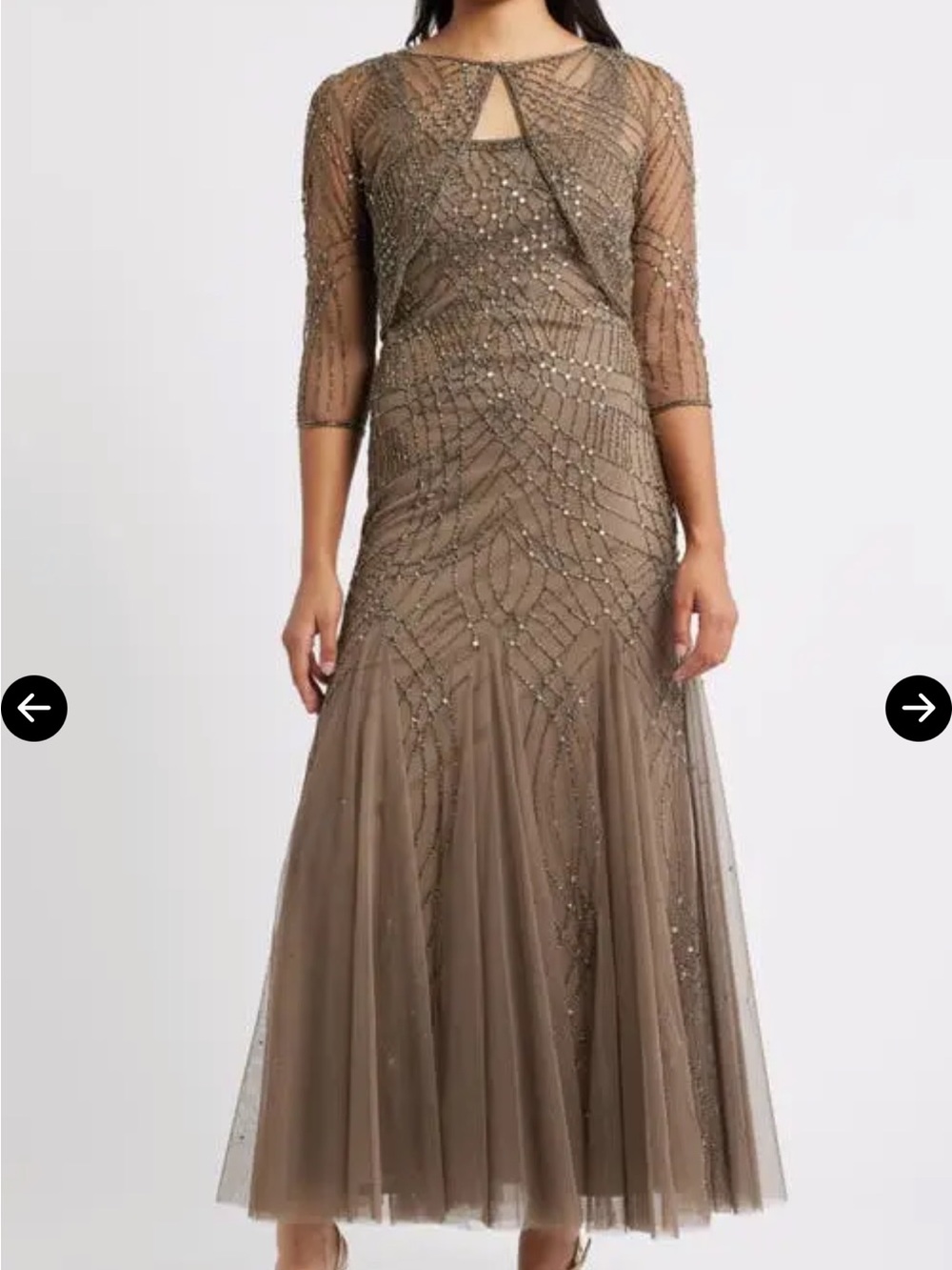 Pisarro Nights Olive Beaded Maxi Gown with Jacket
